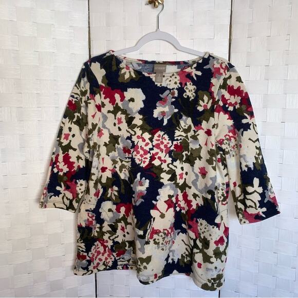 Chico’s Womens Blouse Shirt Chico Size 2 Womens Size Large Floral Pockets - Picture 5 of 9